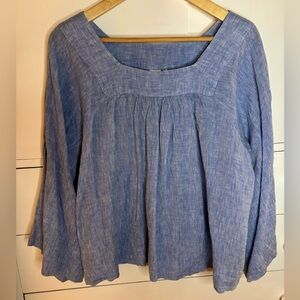 GAP Light Blue Square-Neck Linen flowy Blouse